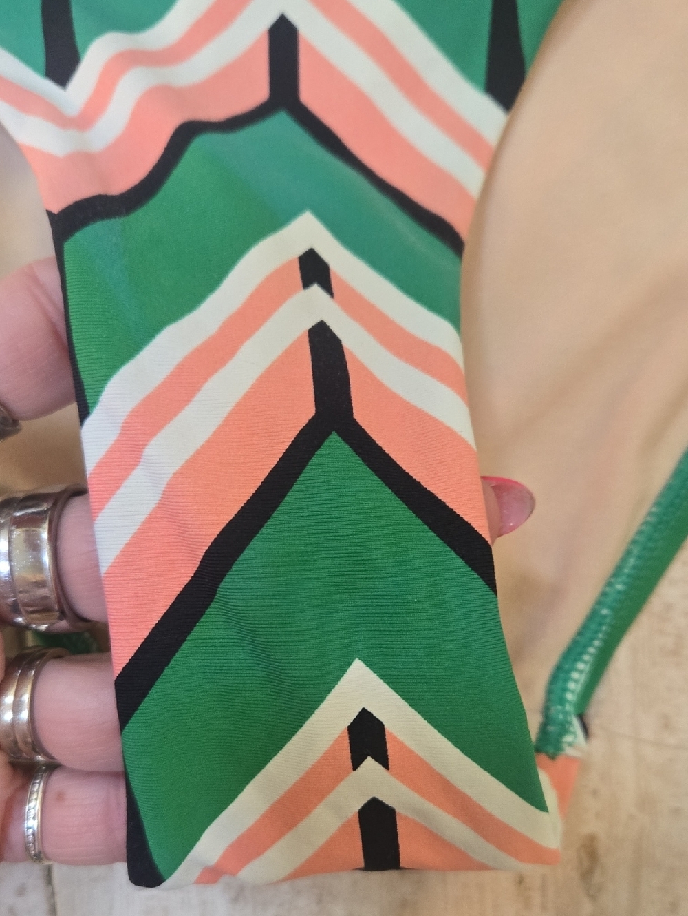 Anthropologie Green/Pink Design Print Cut-Out Side Cheeky Bikini Bottoms - Picture 3 of 8